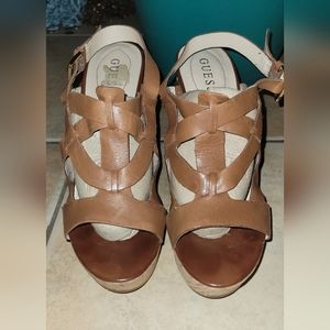 Guess Brown Wedge Heel Sandals 9